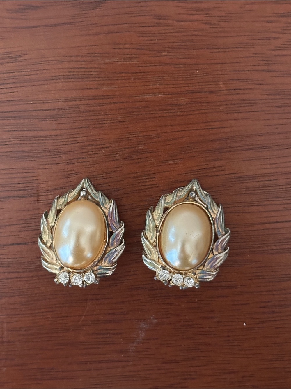 Fashion Jewelry Gold-Tone Pearl Clip-On Earrings with Crystal Trio